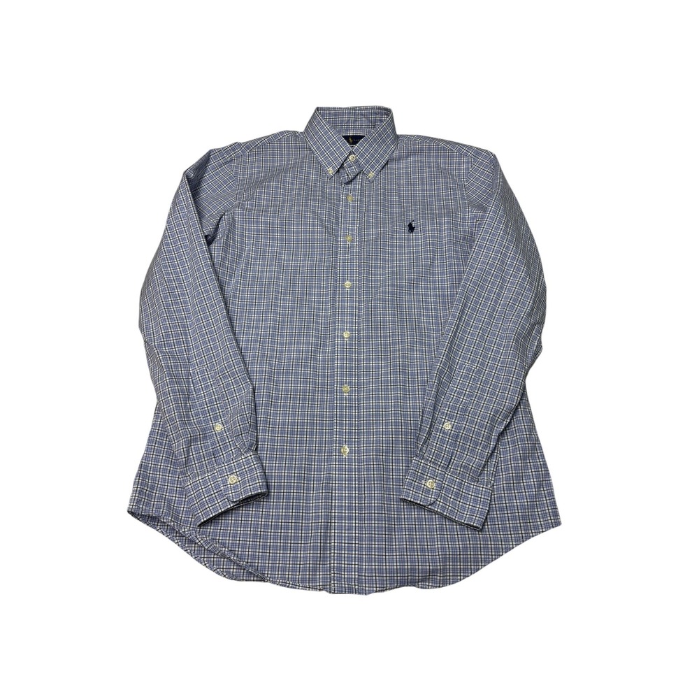 Ralph Lauren Mens Blue Purple Plaid Cotton Stretch Button Down Shirt Size Medium